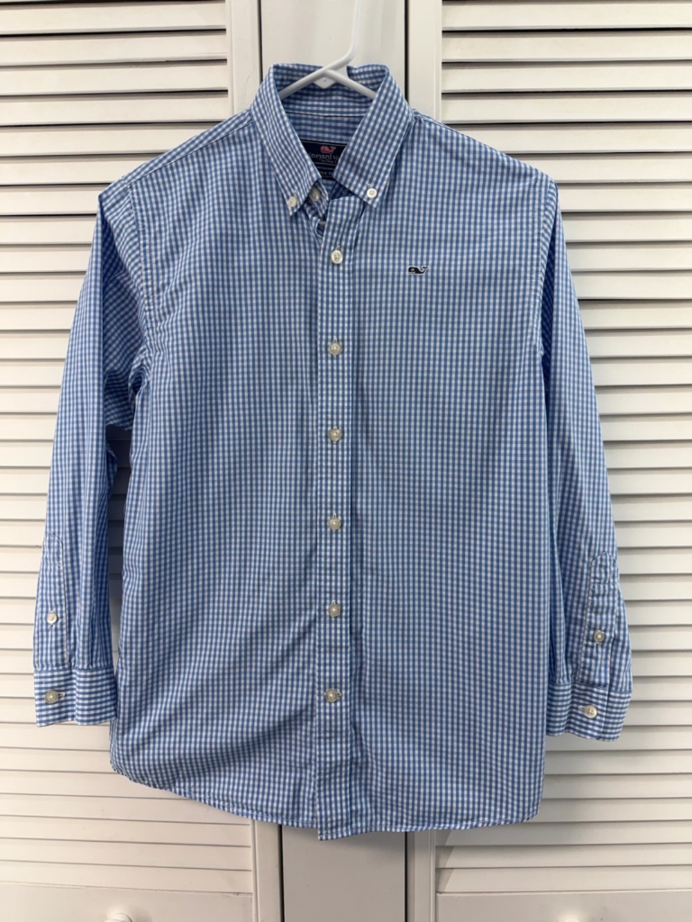 Vineyard Vines boys size 12-14 whale shirt Blue Gingham Button-Down